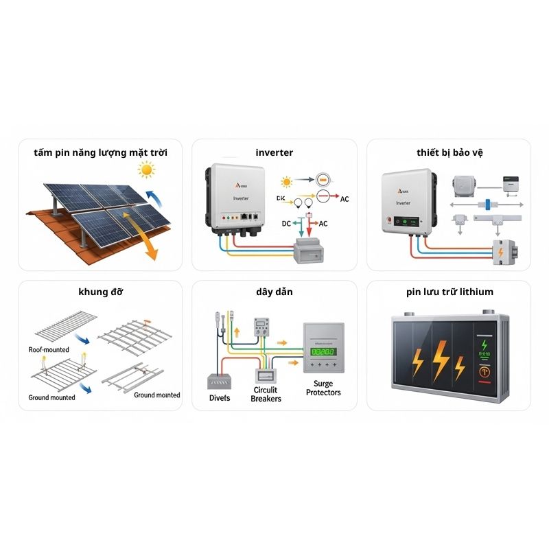Các thành phần chính của hệ thống điện năng lượng mặt trời gia đình
