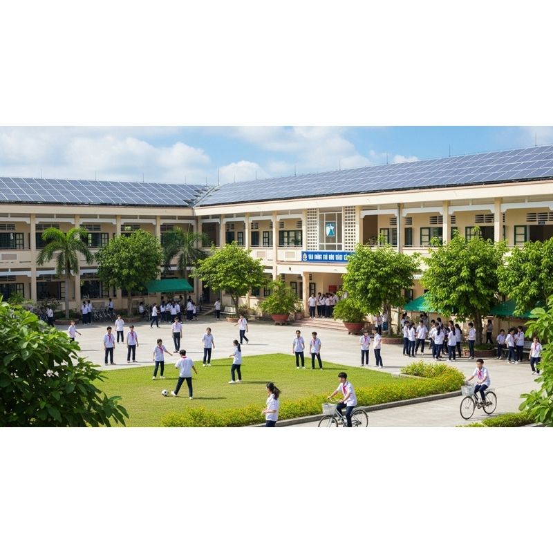 Hệ thống pin năng lượng mặt trời trên mái trường học